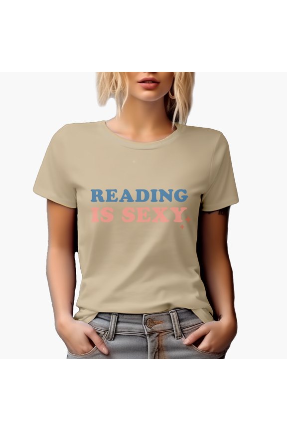 Reading Is Sexy Quote, Book Lover Merch Gift, Tan T-Shirt, Large