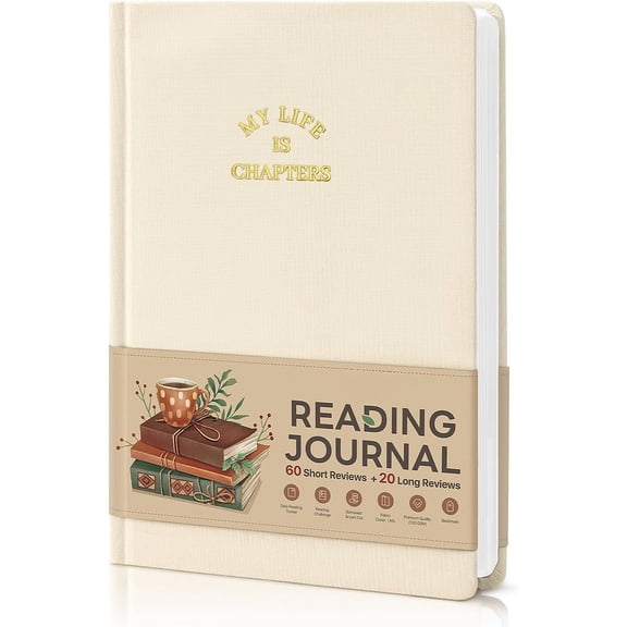 Reading Journal - 80 Reviews & 5 Bookmarks Reading Log, Book Journal for Book Lovers Gifts with 220 Pages, Reading for Progress & Notes, A5 (Khaki)