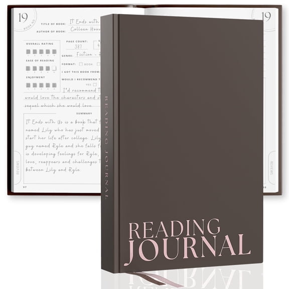 Reading Journal For Book Lovers - Journals to Review 55 Books - Ultimate Reader Kit with Tracker, Log, Challenge & Prompt Guides - Reading Accessories For Book Lovers Or Club Tracking - Brown