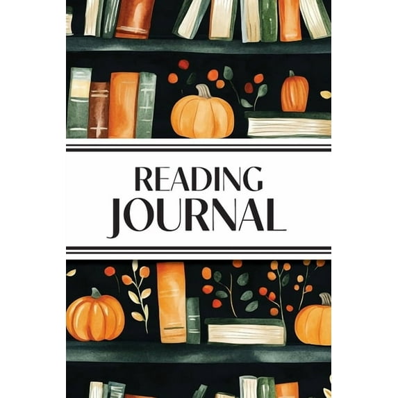 Reading Journal (Watercolor Pumpkins & Leaves in Bookshelves): 6"x9" Book Lover's Diary; Book/Series Reviews, Reading Tr, (Paperback)