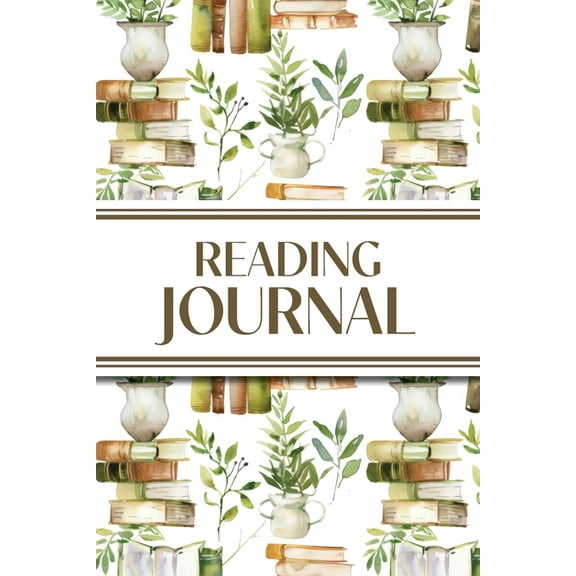 Reading Journal (Watercolour Stacked Books with Potted Plants): 6"x9" Book Lover's Diary; Book/Series Rev, (Paperback)