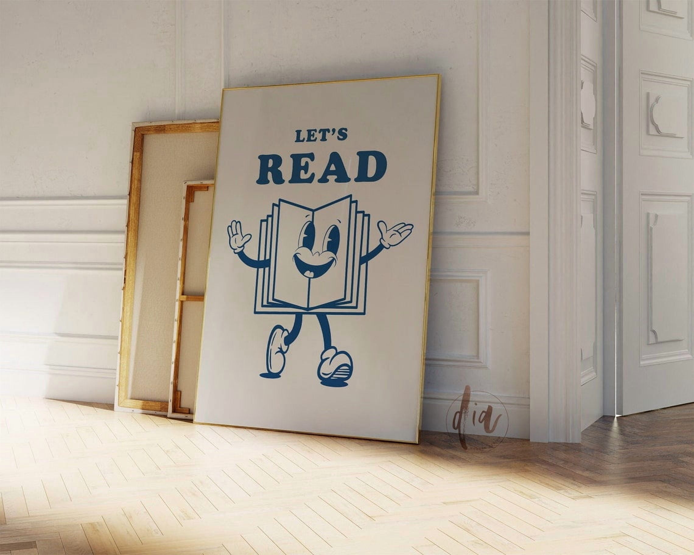 Stiker Let's Read Reading Lets Read Retro Book Mascot Classroom Porch Poster , Poster ...