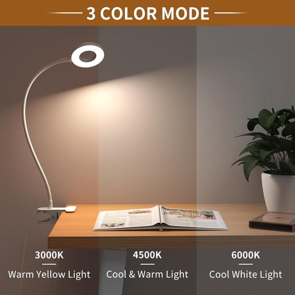 Reading Light, USB Clamp Lamp for Child Reading Book in Bed at Night, LED Small Desk Lamp with Silicone Adjustable Arm Clip on Beside Table for Studying Working Drafting Sewing - 15.8 White