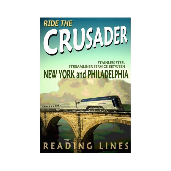 Reading Lines Railroad Crusader Streamliner Poster, Retro Train Wall Art Print