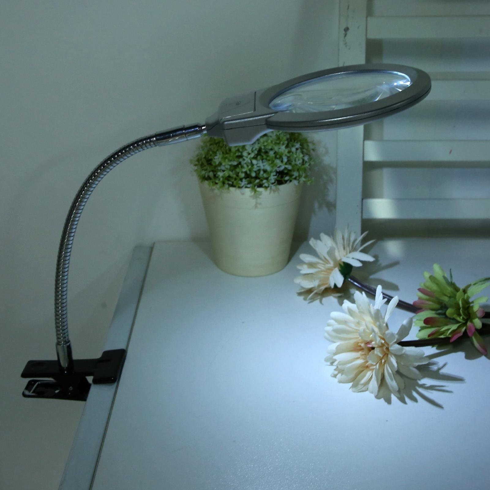 Reading Magnifier Clamp, 2.25X/5X ABS Plastic + Iron + Acrylic LED Magnifying Clamp For Lighting