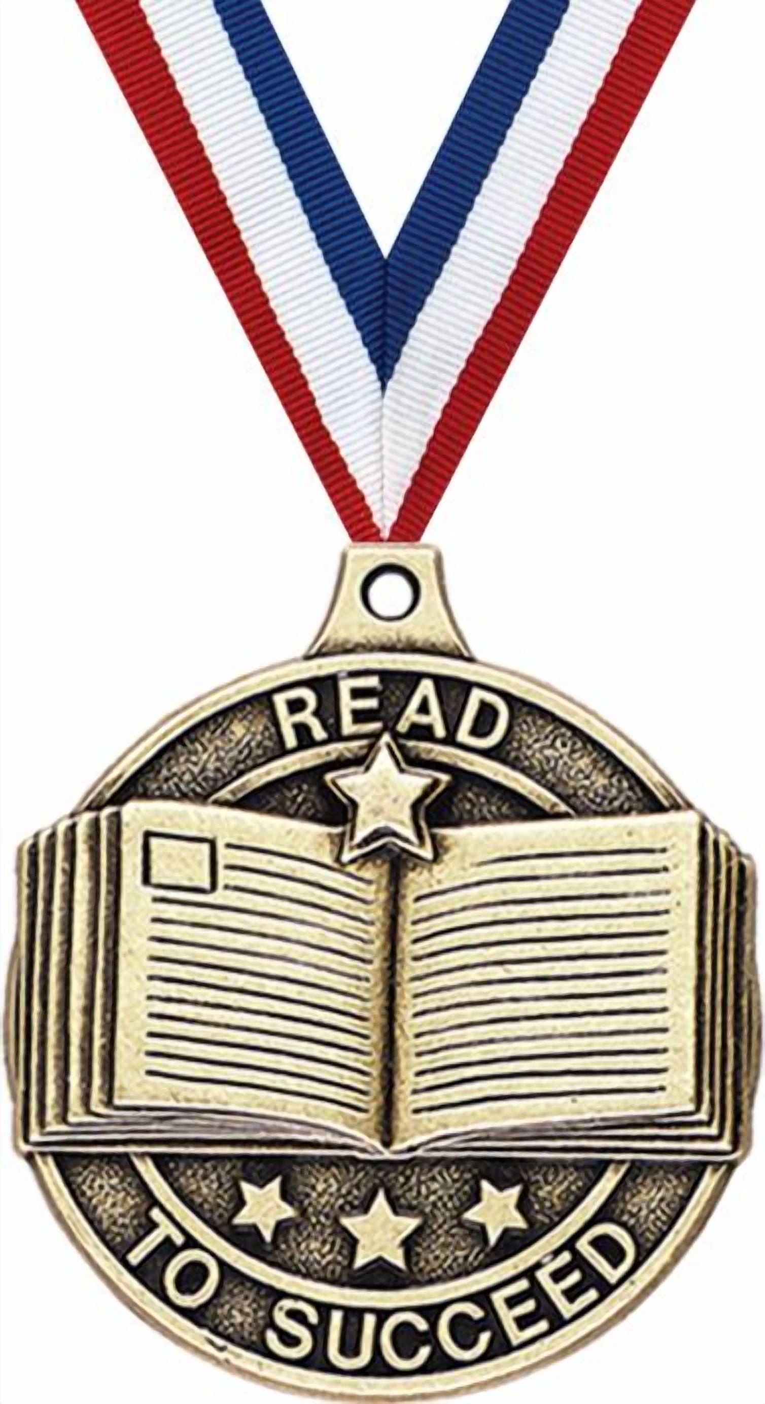 Reading Medals, 2" Gold Diecast Reading Medal Award 5 Pack