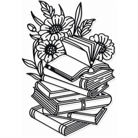 Reading Metal Wall Decor 7.7x11.2inch Iron Book Wall Art Decor Flower Wall Decor Sign Metal Wall Sculptures for Home Bedroom Living Room Office Hotel Wall Decoration Matte Black Black 1pc