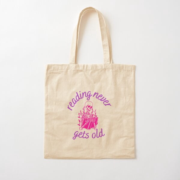 Reading Never Gets Old - Pink Purple Book Skull Design Cotton Tote Bag ...