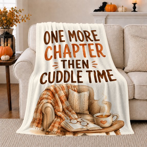 Reading Nook Armchair Scene One More Chapter Then, Cozy Typography Art Scene, Warm Flannel Blanket for Living Room and Reading Nook, Art Lovers Valentine's Day Gift, Artistic Home Decor