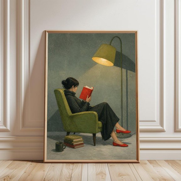Reading Nook Cozy Chair Wall Art Print, Unframed Paper Poster 8x10in