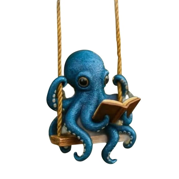 Reading Octopus Flat Acrylic Pendant for Christmas Decoration, Beach Christmas Ornament, Ocean Themed Gift for Ocean Lovers, Octopus Decor, Last Minute Xmas Gifts