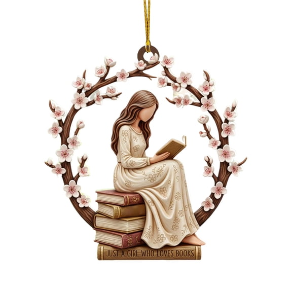 Reading Ornament k Lover Decorative Pendant Literary Decor Home Accent Window Hanging 2D Flat Design Storybook Theme Wall Decor for Library Study Room