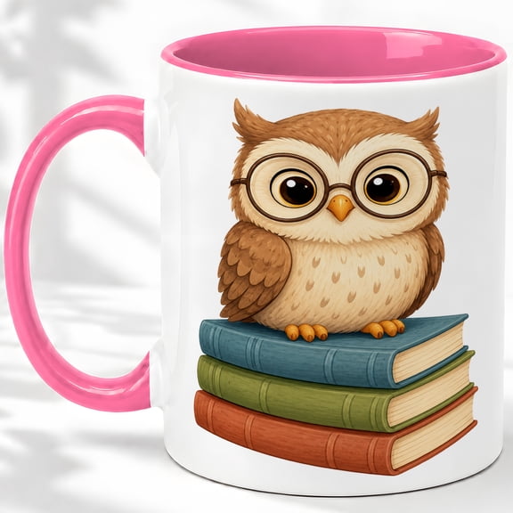Reading Owl Accent Mug, 11oz Ceramic Coffee Cup for Book Lovers