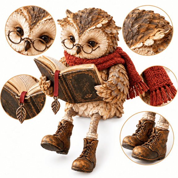 Reading Owl Figurine, Vintage Owl Statue with Open Book Design, Adorable Book Lover Decor, Literary Shelf Ornament for Reading Nook Desk Living Room and Office