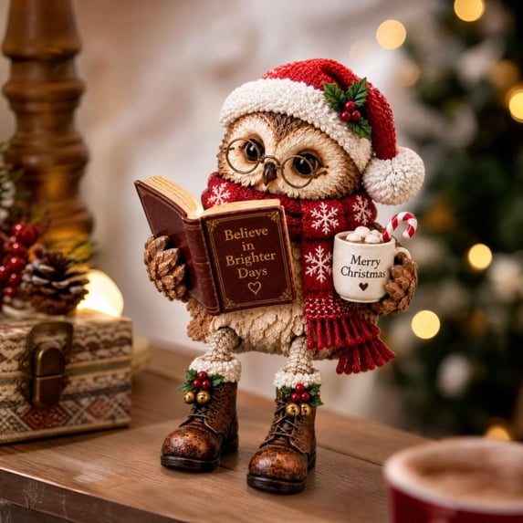 Reading Owl Figurine, Whimsical Owl Statue for Bookshelf and Desk, Great Gift for Readers and Collectors (B)