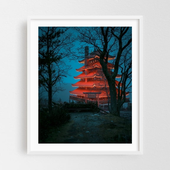 Reading Pagoda 01 - Reading Pennsylvania Photography Architecture Night Sky Scenic Travel Poster Landscape White Framed Wall Art Print 6 x 8 inches