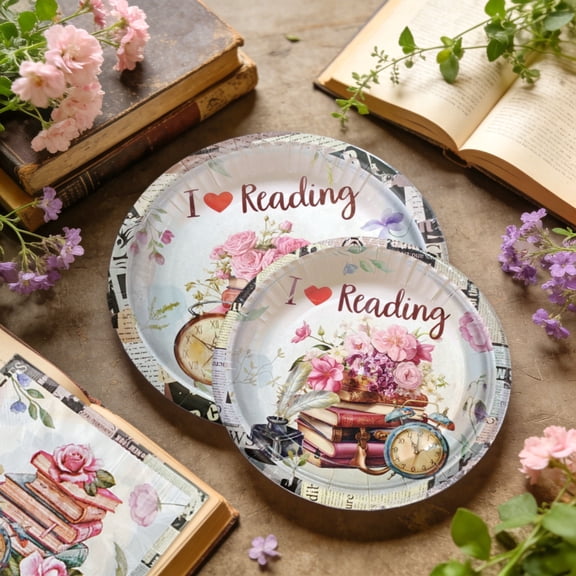 Reading Party Supplies 24-Person Set - Vintage Literary Theme with Books & Floral Design for Book Club Gatherings