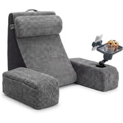 Reading Pillow for Adults   24in XL, Cup Holder, Phone Caddy & Tray Moun | XL memory foam backrest | Detachable arms | Sit up in bed for reading, TV & recovery | Back support all session