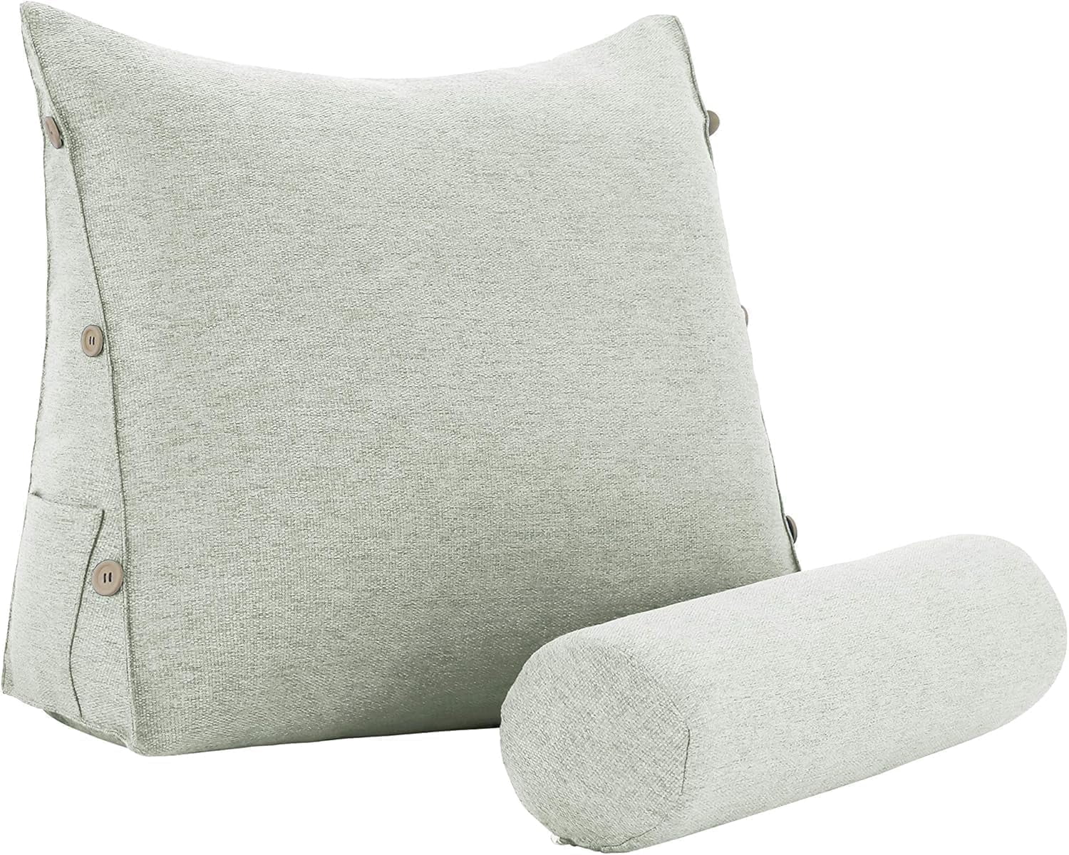 Reading Pillow for Adults Linen Back Pillow for Bed Sitting Up Wedge Pillow with Removable Washable Cover for Reading, Watching TV and Relaxing, White