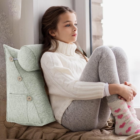 Reading Pillow for Adults Linen Back Pillow for Bed Sitting Up Wedge Pillow with Removable Washable Cover for Reading, Watching TV and Relaxing, White