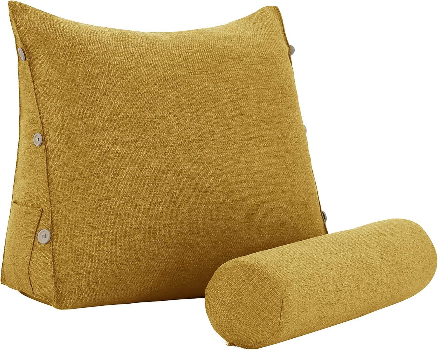 Reading Pillow for Adults Linen Back Pillow for Bed Sitting Up Wedge Pillow with Removable Washable Cover for Reading, Watching TV and Relaxing, Yellow