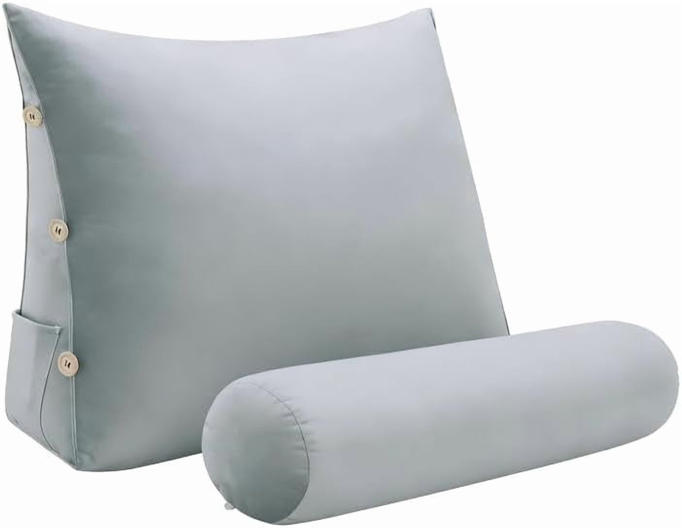 Reading Pillow for Adults Velvet Back Pillow for Bed Sitting Up Wedge Pillow with Removable Washable Cover for Reading, Watching TV and Relaxing, Grey