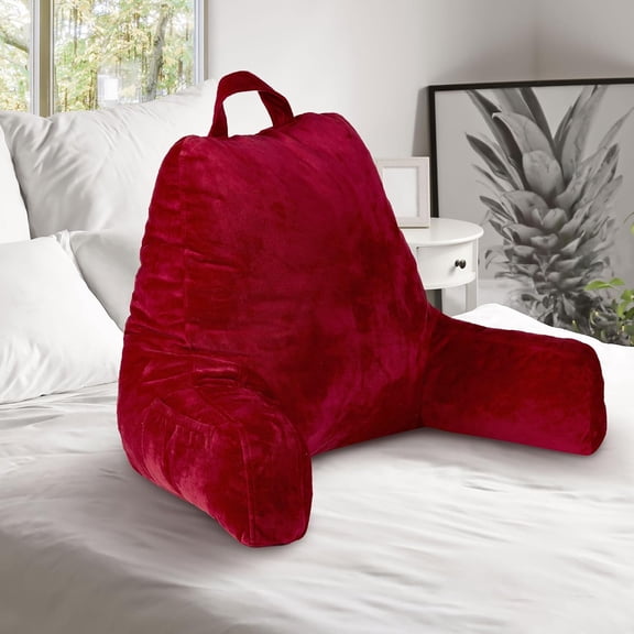 Reading Pillow with Arms Portable Bed Pillow for Sitting Up & Support, Foam-Filled Back Rest Pillow for Sitting in Bed & Couch, Machine Washable Maroon (Large)