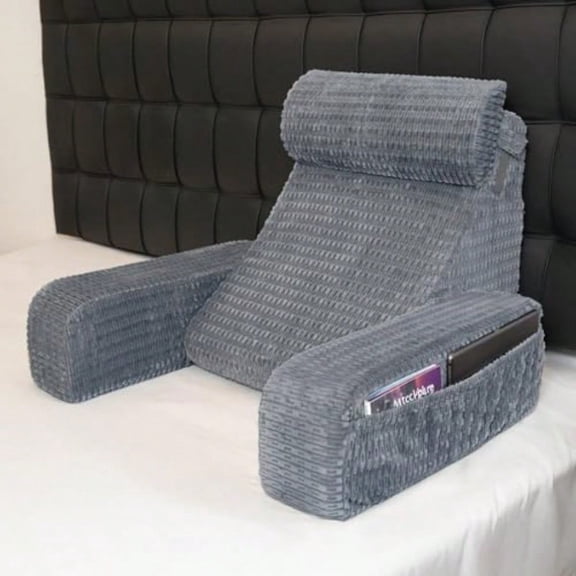 Reading Pillow For Bed 19 Back Pillow For Bed Sitting Up Big Pockets Builtin Arms Backrest Cushion Wedge Support For Reclining Reading Resting Watching TV Washable Cover Grey