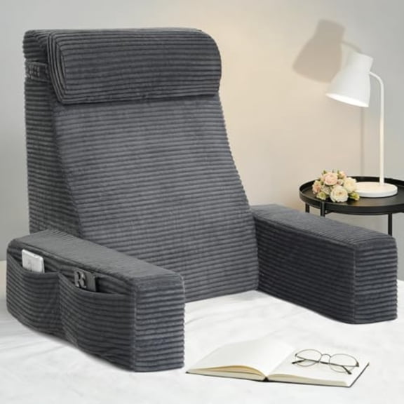 Reading Pillow for Bed Adult - 24 Back Support Pillow for Sitting Up Rest Husband Bed Chair and Backrest Pillow with Arms Lounge Sit Up Pillows for Dorm Corner Couch Study Watching TV