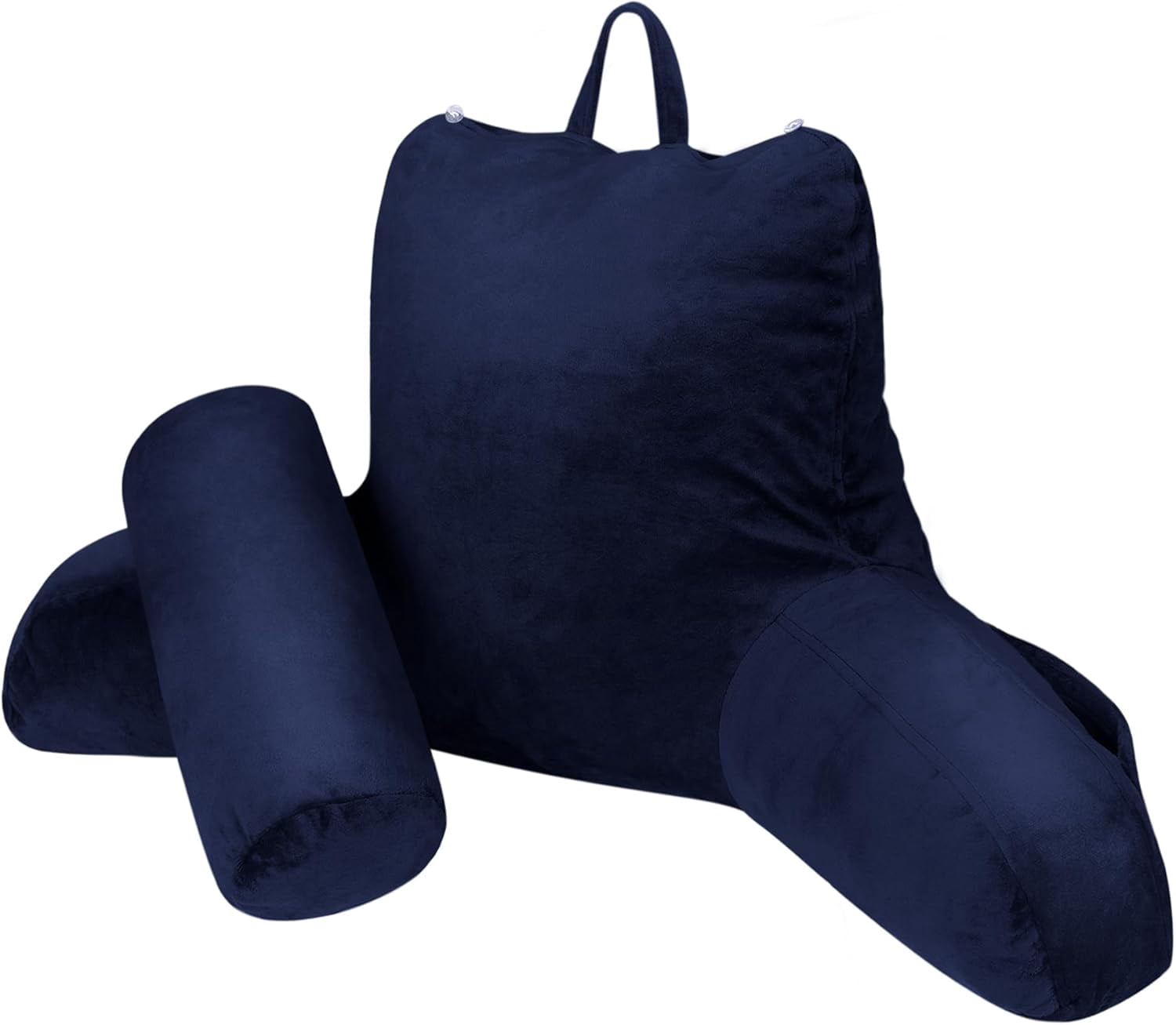 Vekkia Ergonomic Back Pillow With Adjustable Headrest - Dual Layer Foam For Sitting/Lying In Bed, On Sofa Or Floor, Reading, Gaming, Velvet Cover