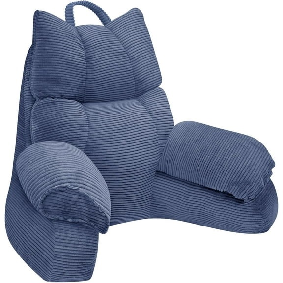 Reading Pillow for Bed with High Arm Rests,Back Support Pillow for Sitting Up in Bed with Shredded Memory Foam for Reading, TV, Gaming or Relaxing on Floor(Dark Blue, Small)