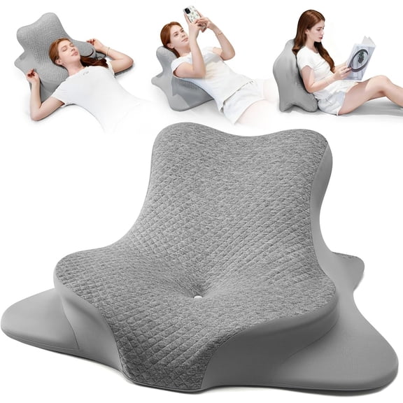 Reading Pillow for Bed, Leaning, Lying and Prone, Ergonomic Memory Foam Bed Wedge Pillow for Headboard, Floor Cushions, Chin & Back Support Pillows on Bedrest Couch Floor- Grey