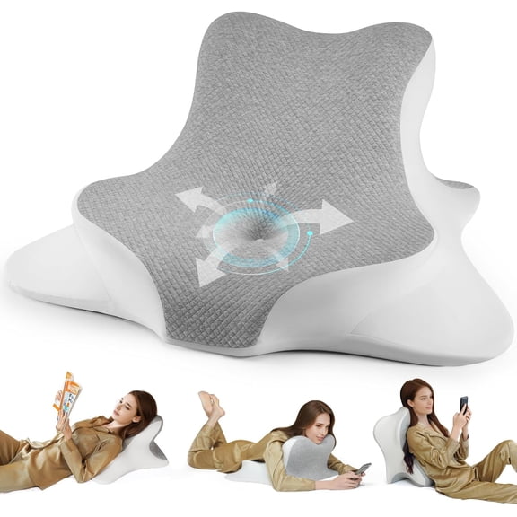 Reading Pillow for Bed Lying Leaning and Prone Ergonomic Memory Foam Bed Wedge Pillow for Headboard Chin & Back Support Pillows on Bedrest Couch Floor- Grey