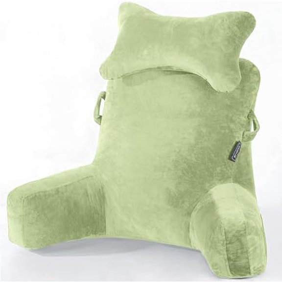 Reading Pillow-Bed Rest Pillow with Detachable Neck Roll & Higher Support Arm for Sitting in Bed Couch or Floor-Backrest Reading Pillow Adult Back Pillow for Reading/Watching TV/Gaming,Green