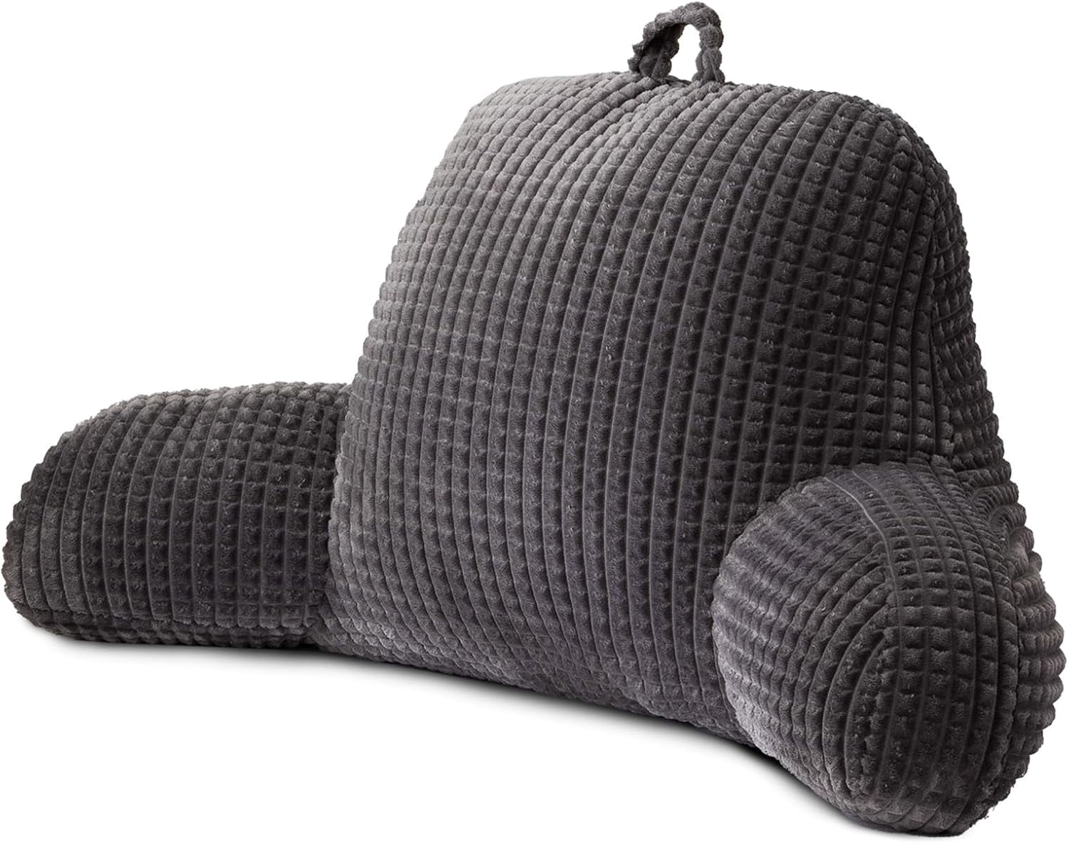 Reading Pillow Bed Wedge Large Adult Children Backrest with Arms Back Support for Sitting Up in Bed/Couch for Lounging Bedrest,Waffle Stereoscopic Design,Darkgrey
