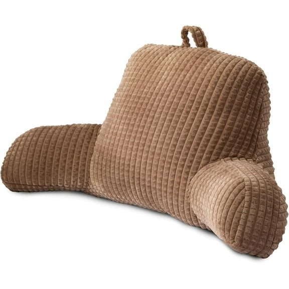 Reading Pillow Bed Wedge Large Adult Children Backrest with Arms Back Support for Sitting Up in Bed/Couch for Lounging Bedrest,Waffle Stereoscopic Design,Khaki