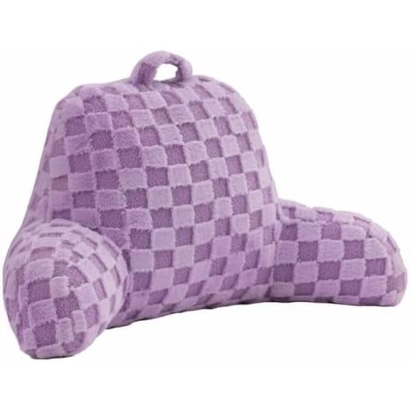 Reading Pillow Checkered Bed Rest Wedge Backrest Checkerboard Pillow with Arms Back Support for Sitting Up in Bed Cushion Incline Rest Sleeping Snoring Pillow, Purple