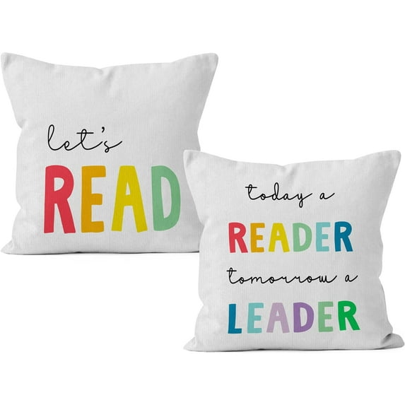 Reading Pillow Cover,Classroom Pillow Covers,Classroom Let''s Read Today a Reader Tomorrow a Leader Decorative Throw Pillow Cover 18 x 18,Reading Nook Classroom Nursery Decor Set of 2 Pillow Case