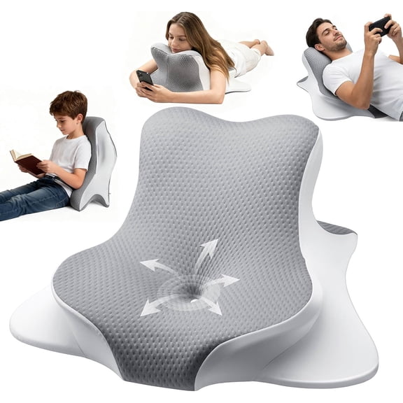 Reading Pillow Ergonomic Memory - Wedge Pillow Comfort Support | Cervical Neck & Back Pillow for Bed, Couch & Floor - Pain Relief for Readers, Gamers, Couples and Father