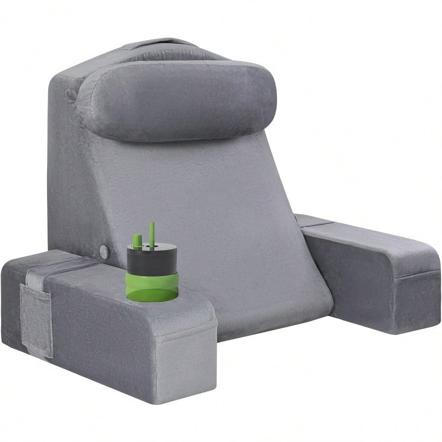Reading Pillow For Adults Back Pillow For Bed Sitting Up Backrest Pillow For Sitting In Bed Detachable Arms With Builtin Cup Phone Caddy Gray 19 INCH