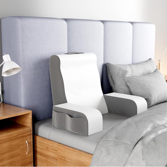 Reading Pillow, Full Support Comfort Solid Foam, Back Cushion for Bed Sitting Up TV Book Gaming - Back Support Backrest Use on Mattress or Sofa (Grey/White, Tall)