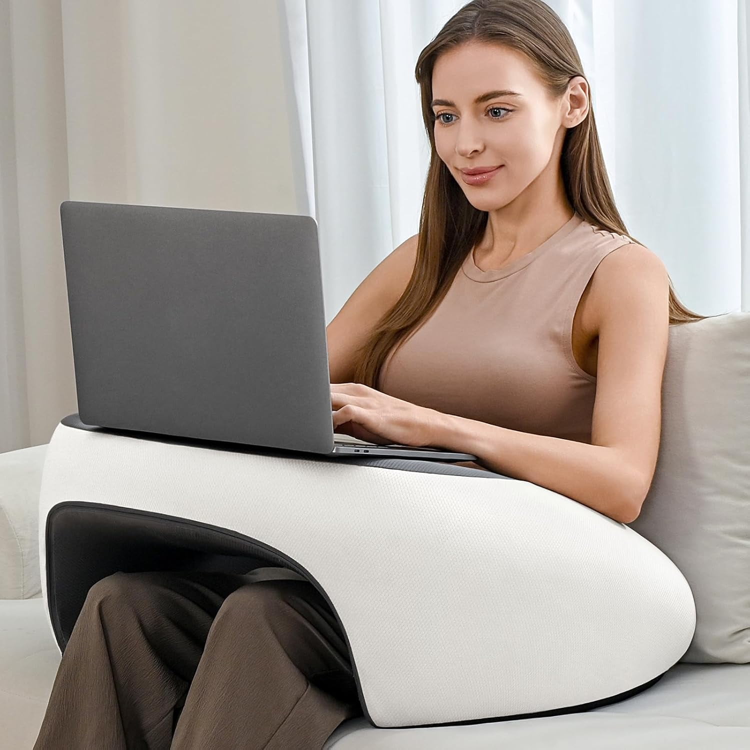 Memory Foam Reading Pillow With Armrests - Lap Desk Pillow For Bed, Sofa, Gaming, Crocheting, Includes Side Pocket - View #5