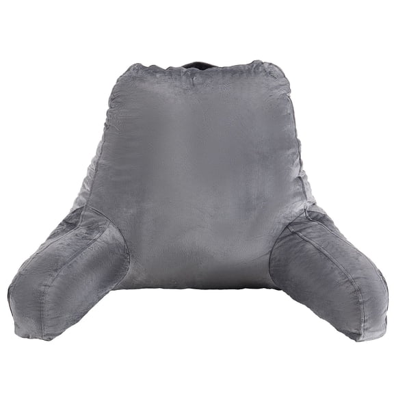 Reading Pillow, Large Size Bed Pillow with Shredded Memory Foam, Back Pillow with 3 Pockets and Washable Short Velvet Cloth, Top with Handle, for Watching TV, Reading, Gaming, Resting, Grey