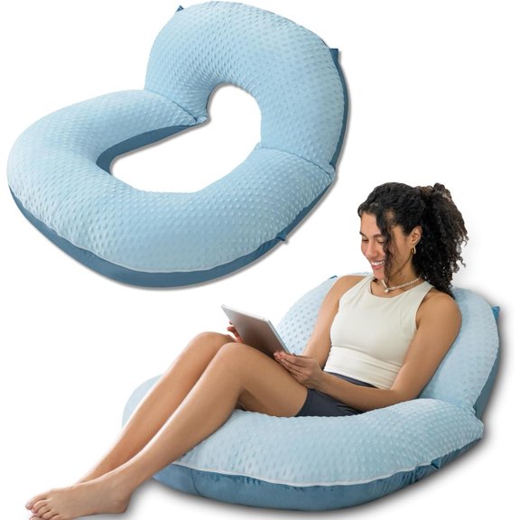 Reading Pillow, Pillow for Sitting in Bed and Couch, Gaming Pillow for Adults, Sit Up Support for Bed, Blue Bubble