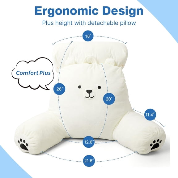 Reading Pillow Plus, Crystal Velvet Back Pillow Bed Sitting Up for Adult & Children, Back Rest Pillow Support for Reading & Rest Bed, Add Height and Removable Pillows, Perfect Valentine's gift, Lvory