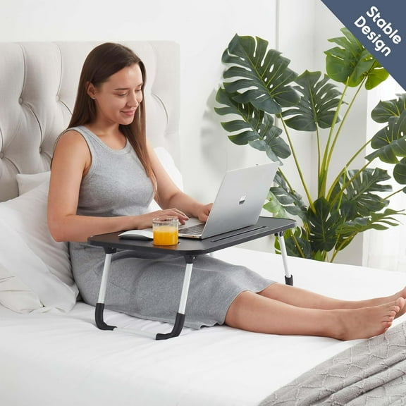Reading Pillow with Portable Laptop Lap Desk - Shredded Memory Foam Back Support Pillow for Sitting Up in Bed and Couch Rest Pillows with Arms, Bed Tray Table with Foldable Legs, Grey