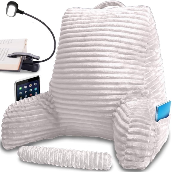 Reading Pillow with Reading Light and Wrist Support, Has Arm Rests, and  Support for Bed Rest, Lounging, Reading, Working  Laptop, Watching TV (White)