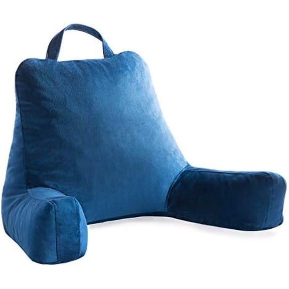 Reading Pillow with Shredded Memory Foam- Back Pillow for Sitting in Bed, Reading, Gaming, Watching TV – Bed Chair Pillow with Arms, Dorm Room Essentials, Navy