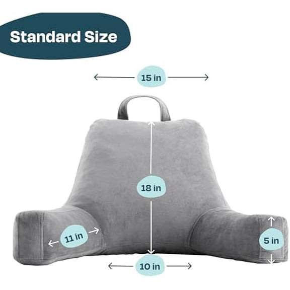 Reading Pillow with Shredded Memory Foam- Back Pillow for Sitting in Bed, Reading, Gaming, Watching TV – Chair Pillow with Arms, Dorm Room Essentials, Stone