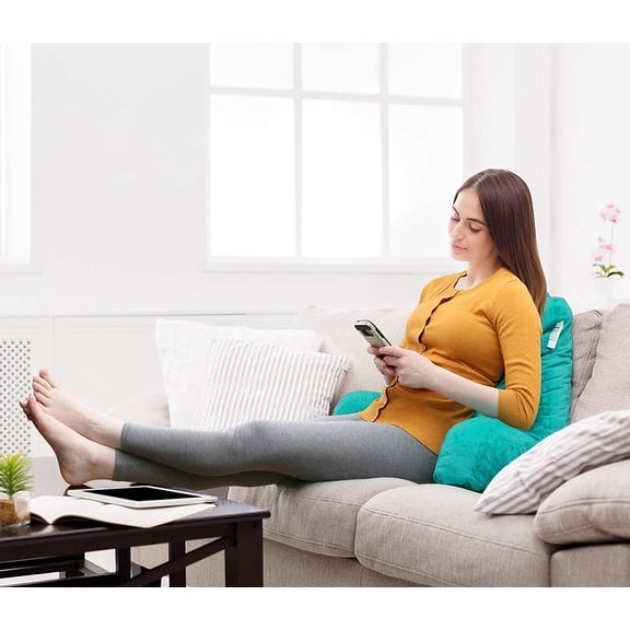 Reading Pillow with Shredded Memory Foam, Designed for Sitting Up in Bed and Couch, Back and Arms Adjustable Support for Adult & Teens Backrest Pillows for Reading, with Washable Cover Teal